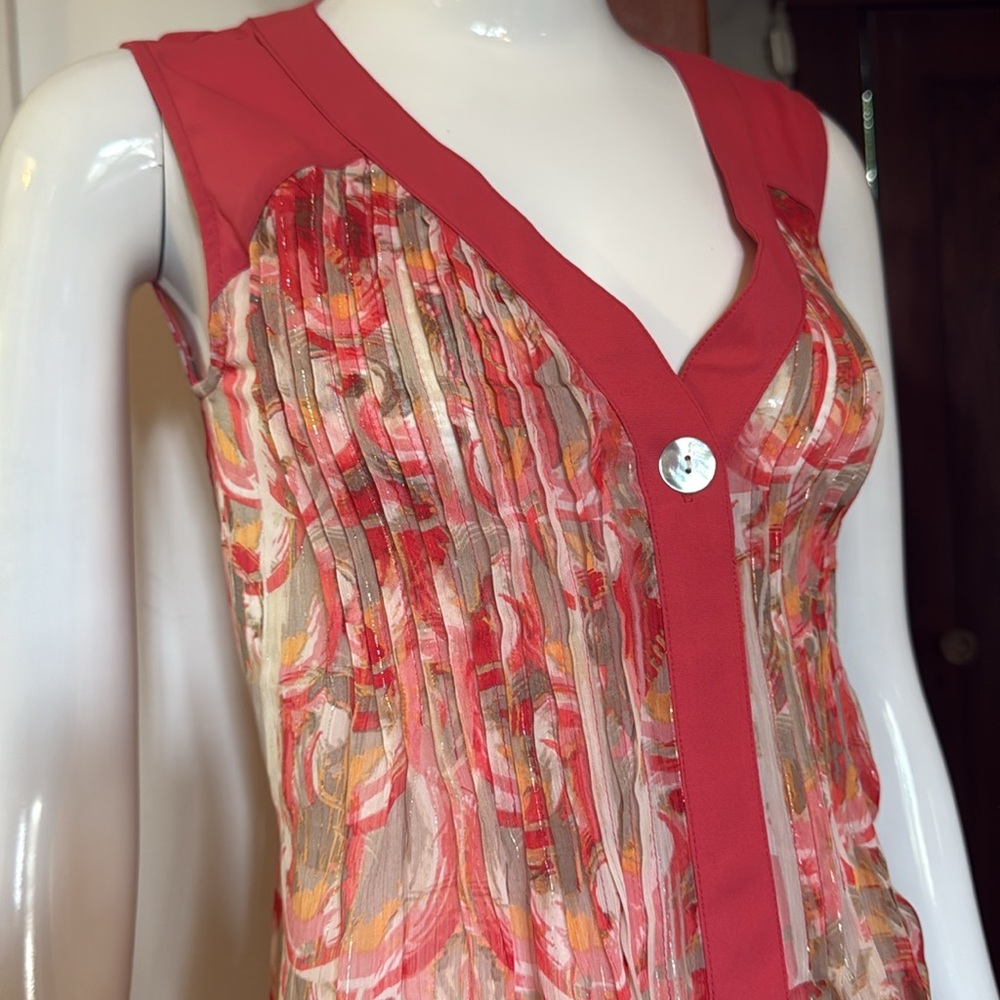 NWT Style&Co size small sheer long summery flower Red and Cream Women's Top